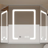 LED Mirror Rectangular Gray Wood Medicine Storage Cabinet Image - 4