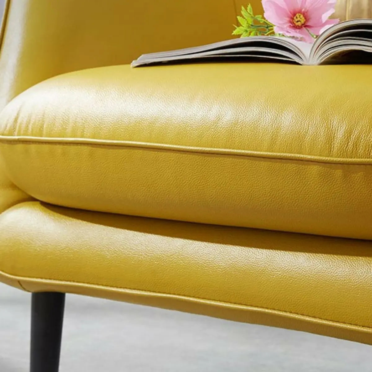 Lemon Yellow Full Grain Cow Leather Mid-Back Arm Chair Image - 6