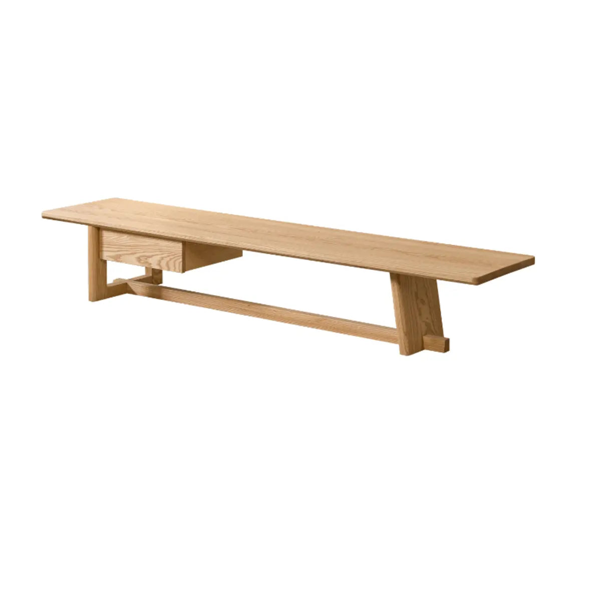Light Ash Wood Open Shelving TV Stand with Drawers Image - 3