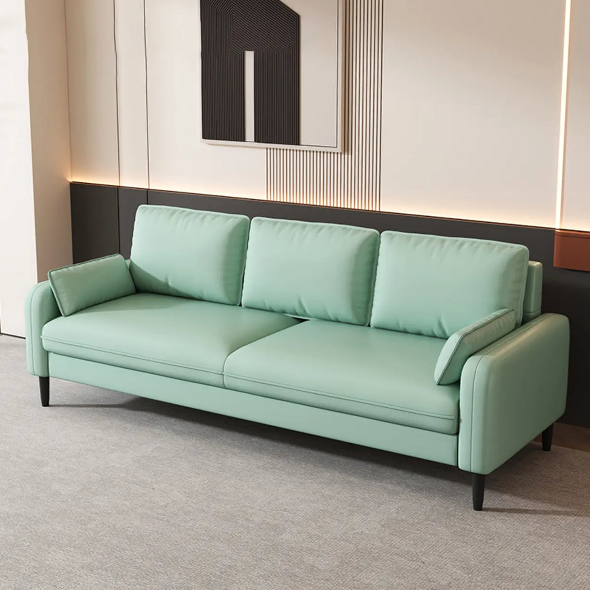 Light Blue Microfiber Leather Square Arm 3-Seat Sofa Image - 15