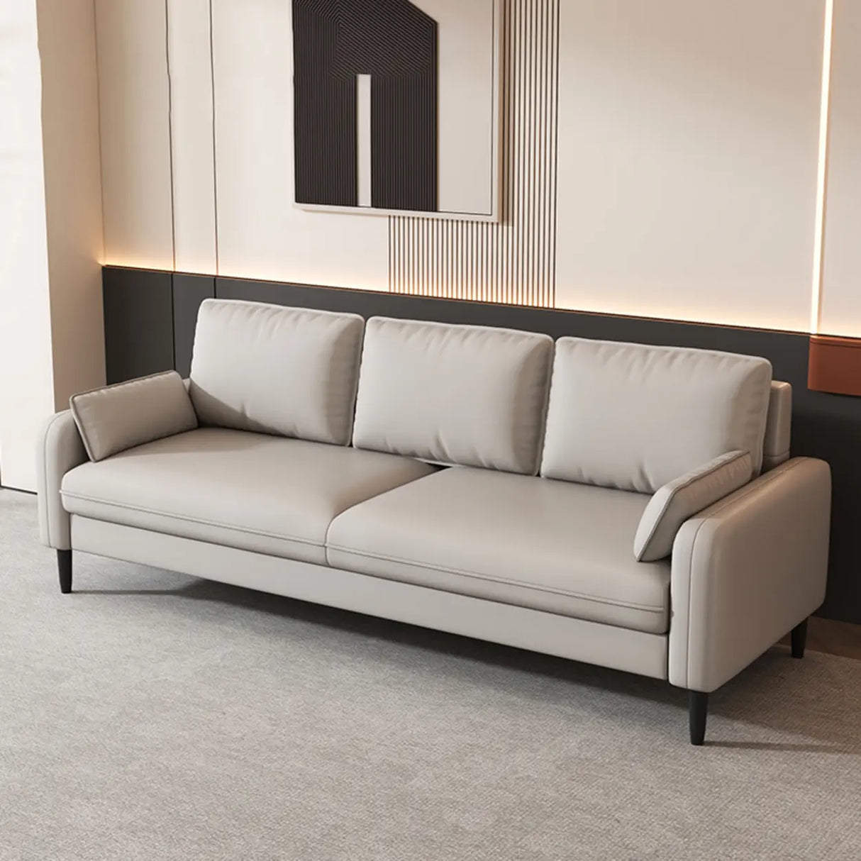 Light Blue Microfiber Leather Square Arm 3-Seat Sofa Image - 19