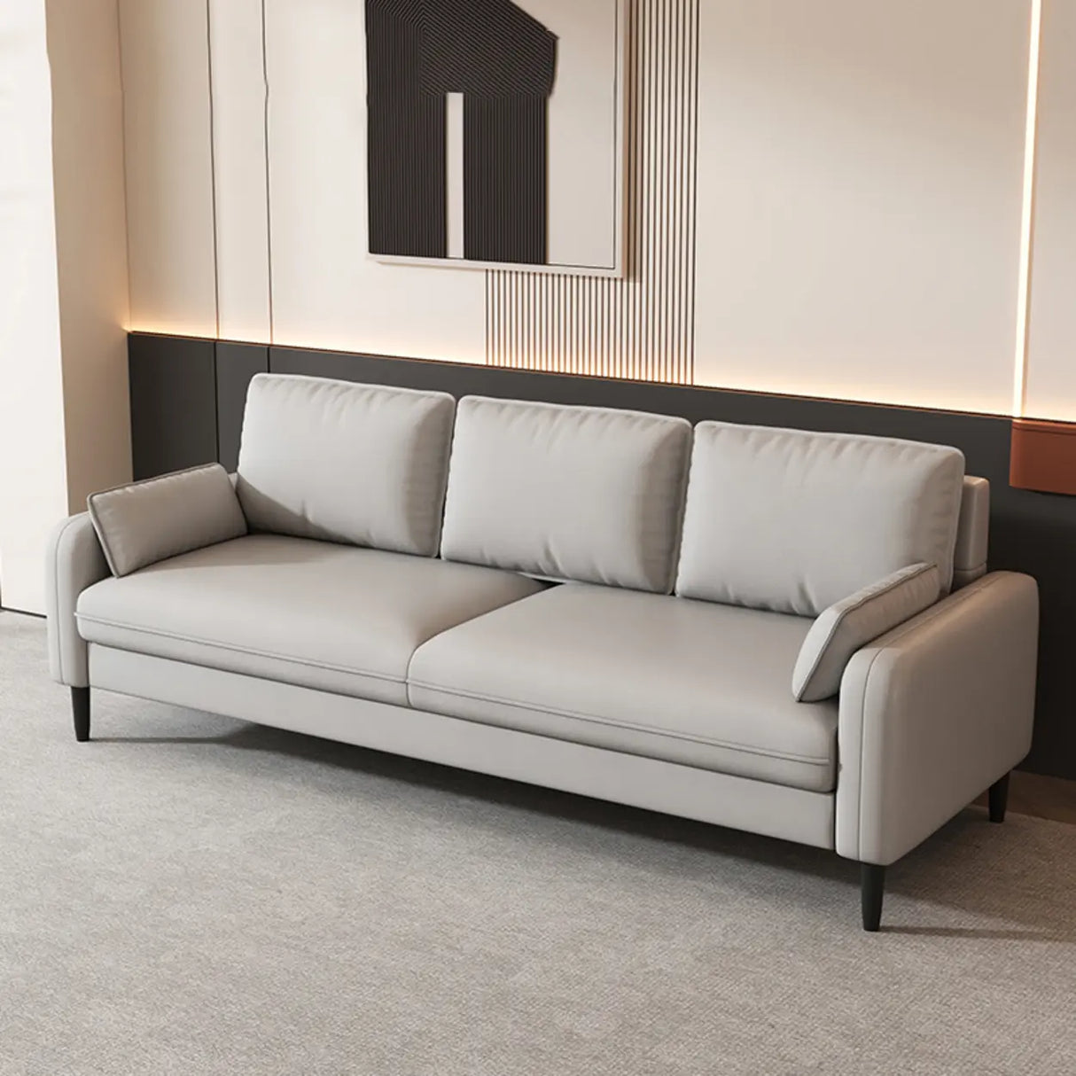 Light Blue Microfiber Leather Square Arm 3-Seat Sofa Image - 2