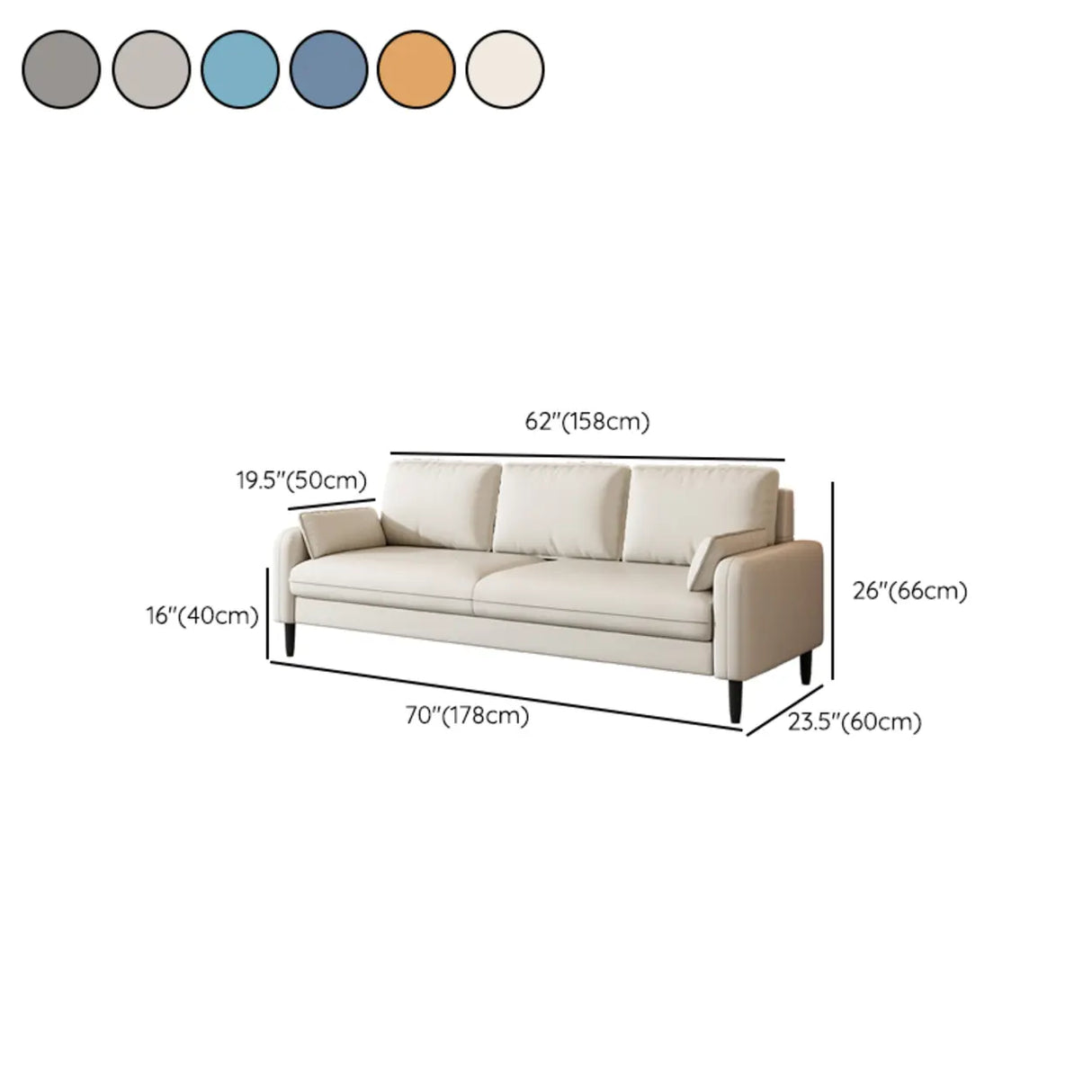 Light Blue Microfiber Leather Square Arm 3-Seat Sofa Image - 23
