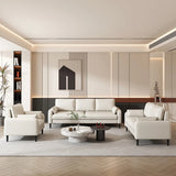 Light Blue Microfiber Leather Square Arm 3-Seat Sofa Image - 3