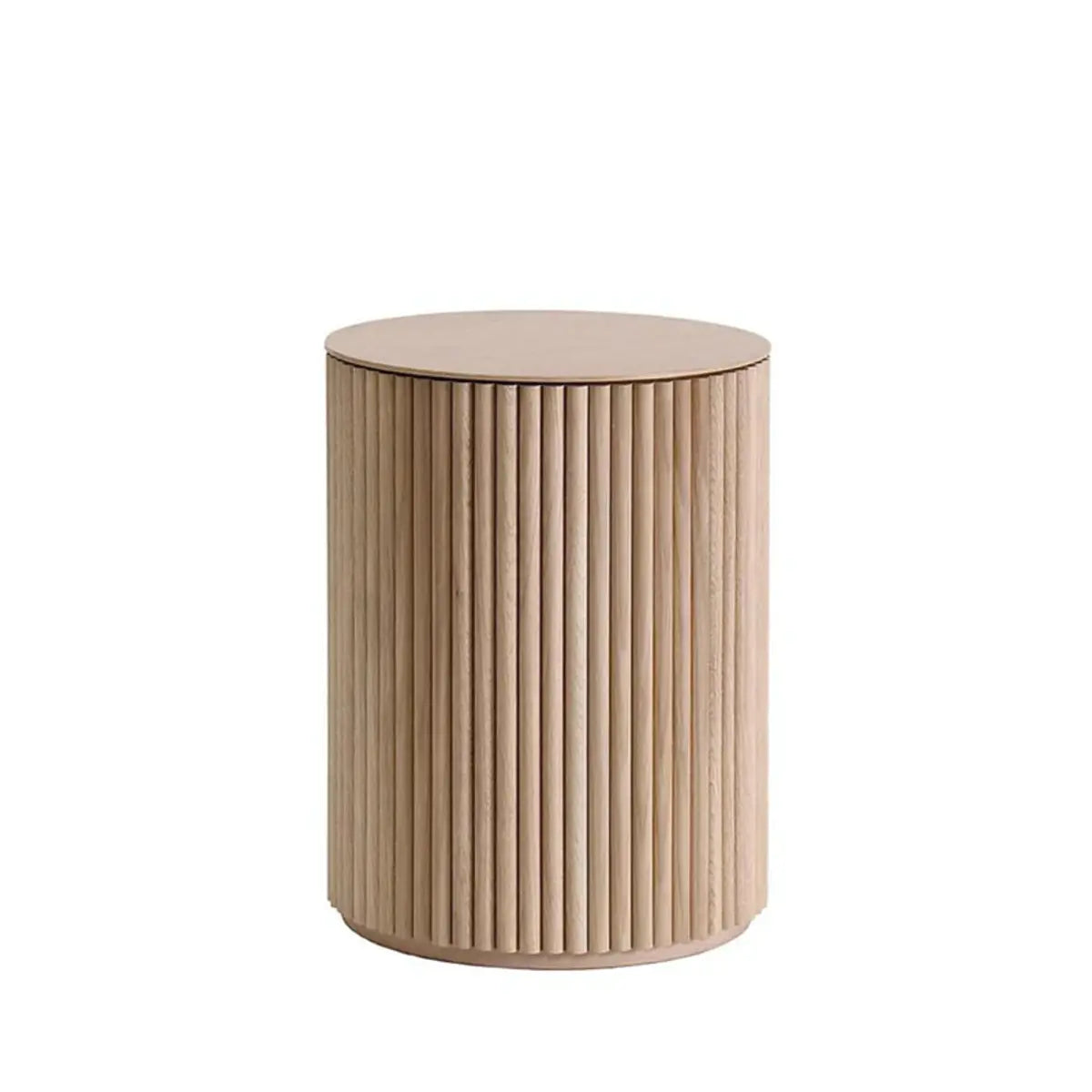 Light Brown Pine Wood Drum Base Round Coffee Table Image - 11