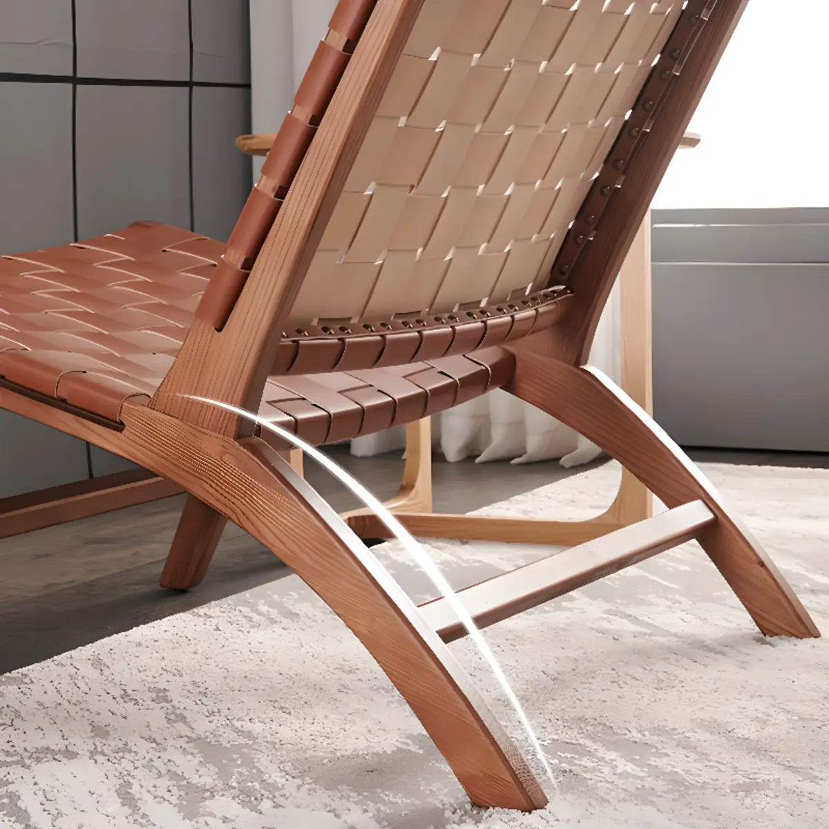 Light Brown Saddle Leather Woven Back Side Chair Image - 16