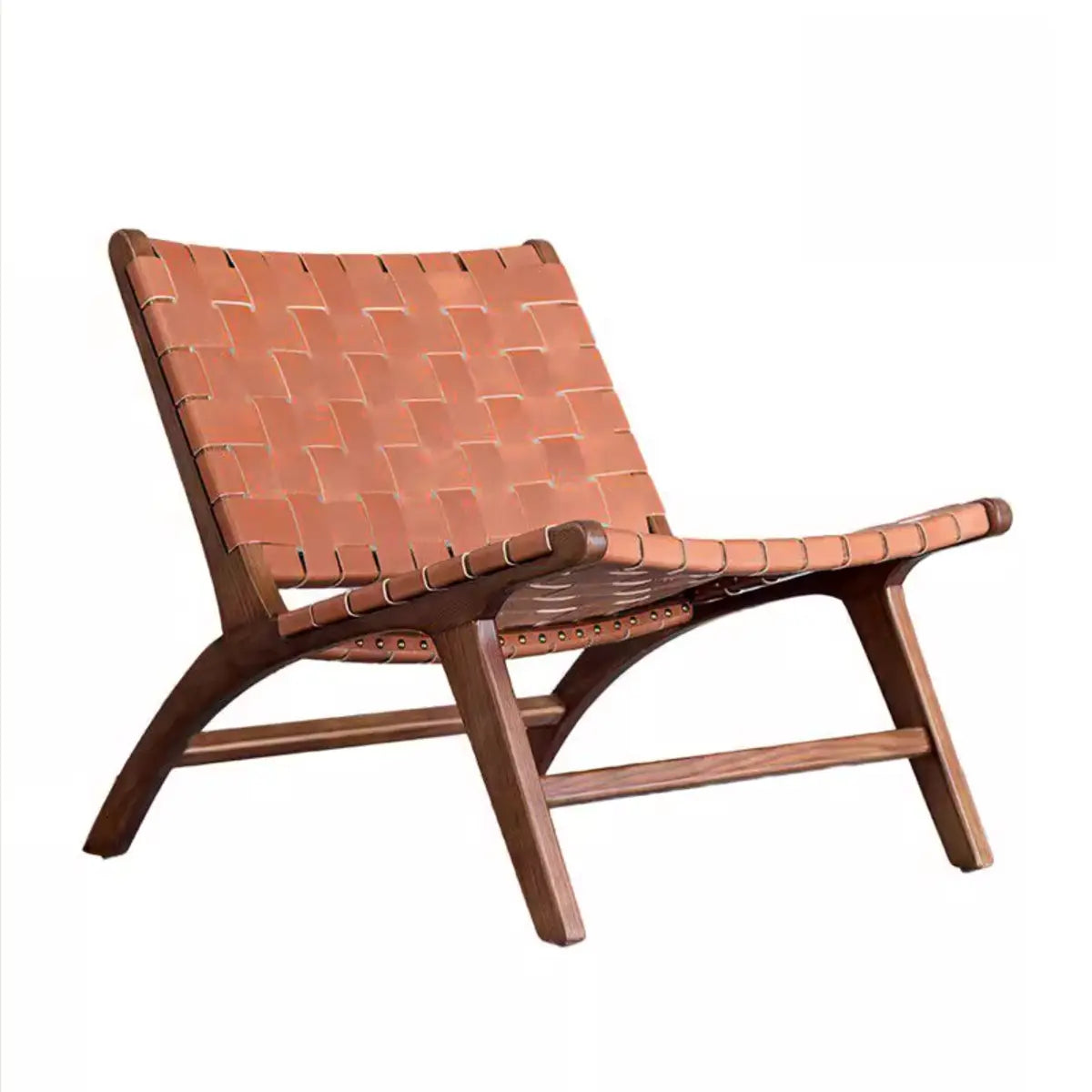 Light Brown Saddle Leather Woven Back Side Chair Image - 3