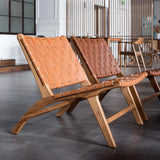 Light Brown Saddle Leather Woven Back Side Chair Image - 4