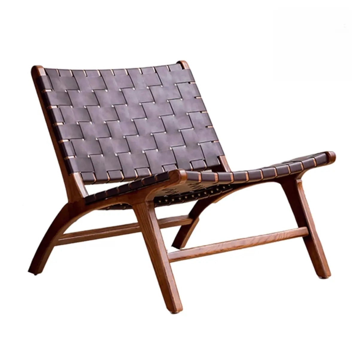 Light Brown Saddle Leather Woven Back Side Chair Image - 5