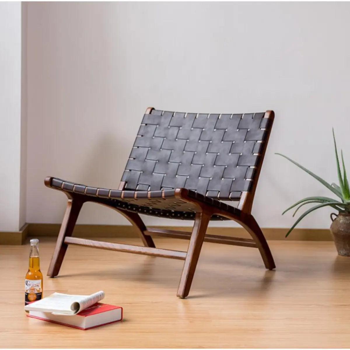 Light Brown Saddle Leather Woven Back Side Chair Image - 8