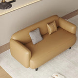 Light Brown Water Resistant Faux Leather Wood Leg Sofa Image - 2
