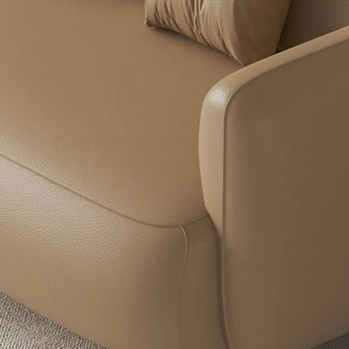 Light Brown Water Resistant Faux Leather Wood Leg Sofa Image - 8