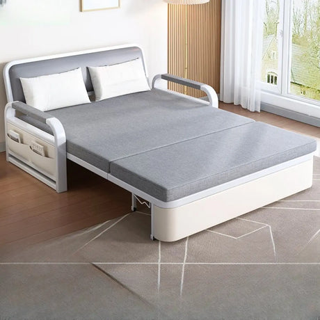 Light Gray Cotton Linen Cushion Back Storage Sleeper Image - 1