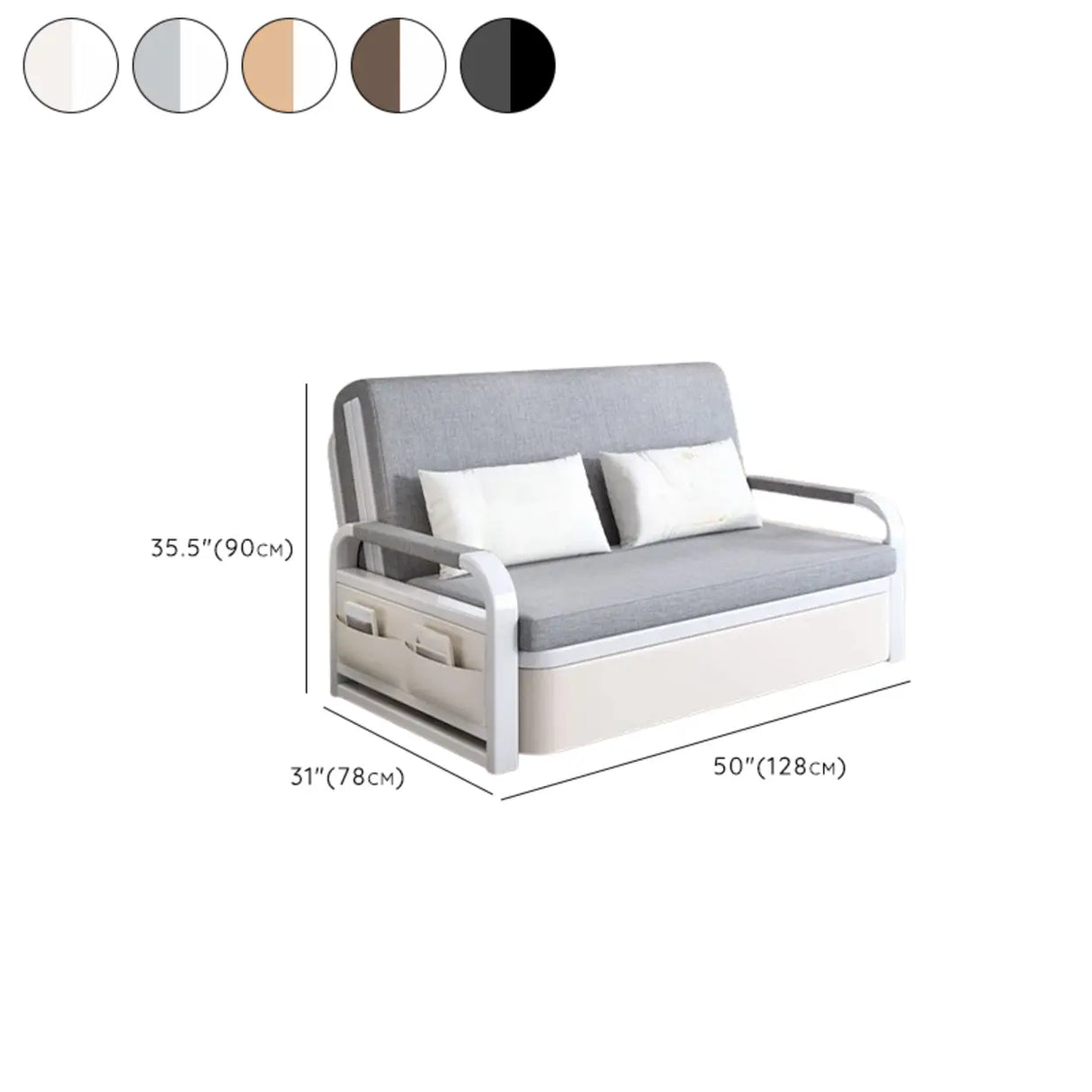 Light Gray Cotton Linen Cushion Back Storage Sleeper Image - 12