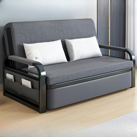 Light Gray Cotton Linen Cushion Back Storage Sleeper Image - 2