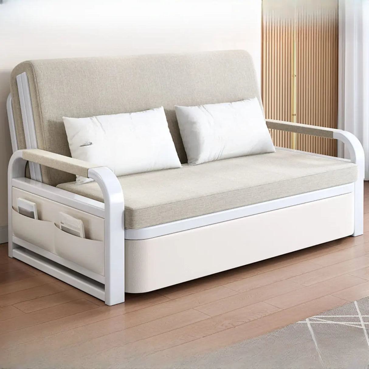 Light Gray Cotton Linen Cushion Back Storage Sleeper Image - 4