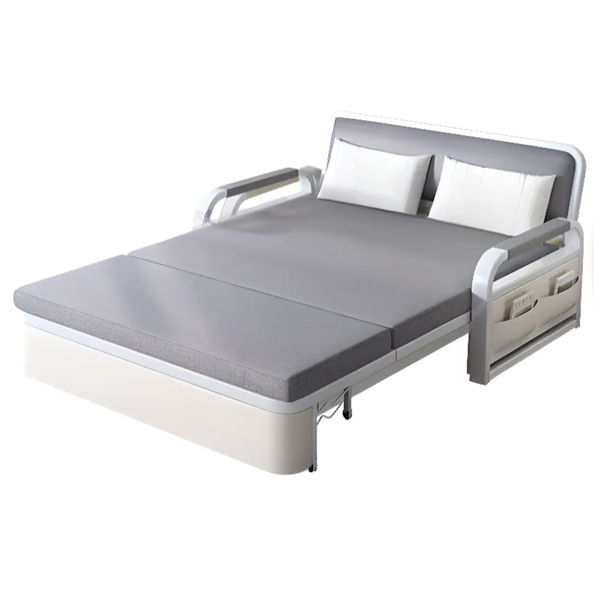 Light Gray Cotton Linen Cushion Back Storage Sleeper Image - 5
