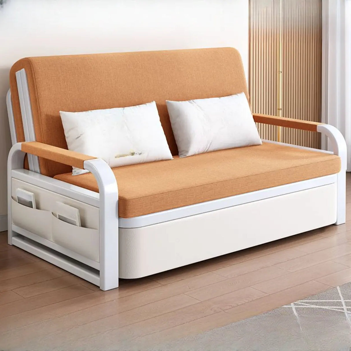 Light Gray Cotton Linen Cushion Back Storage Sleeper Image - 9