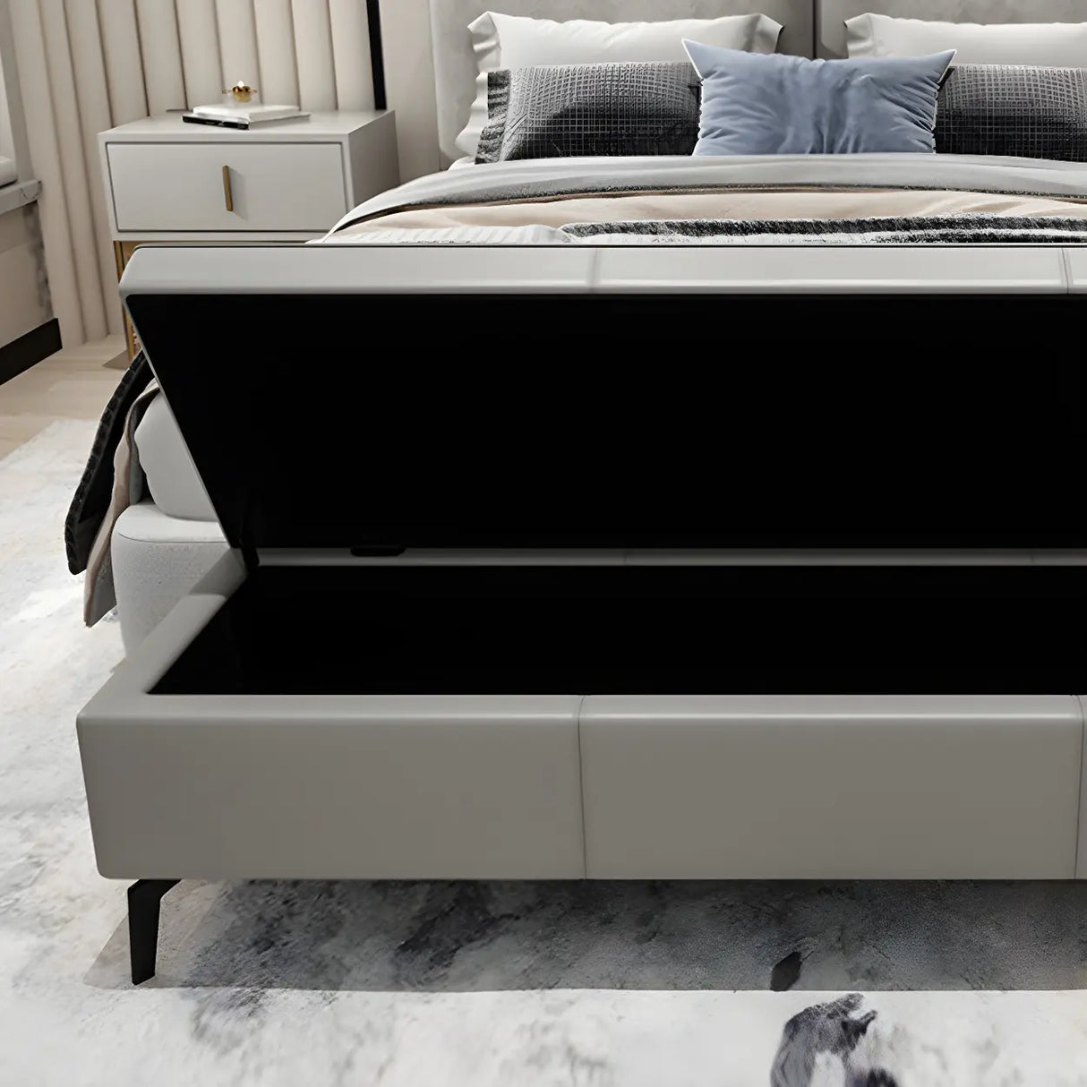 Light Gray Faux Leather Flip Top Storage Bedroom Bench Image - 14