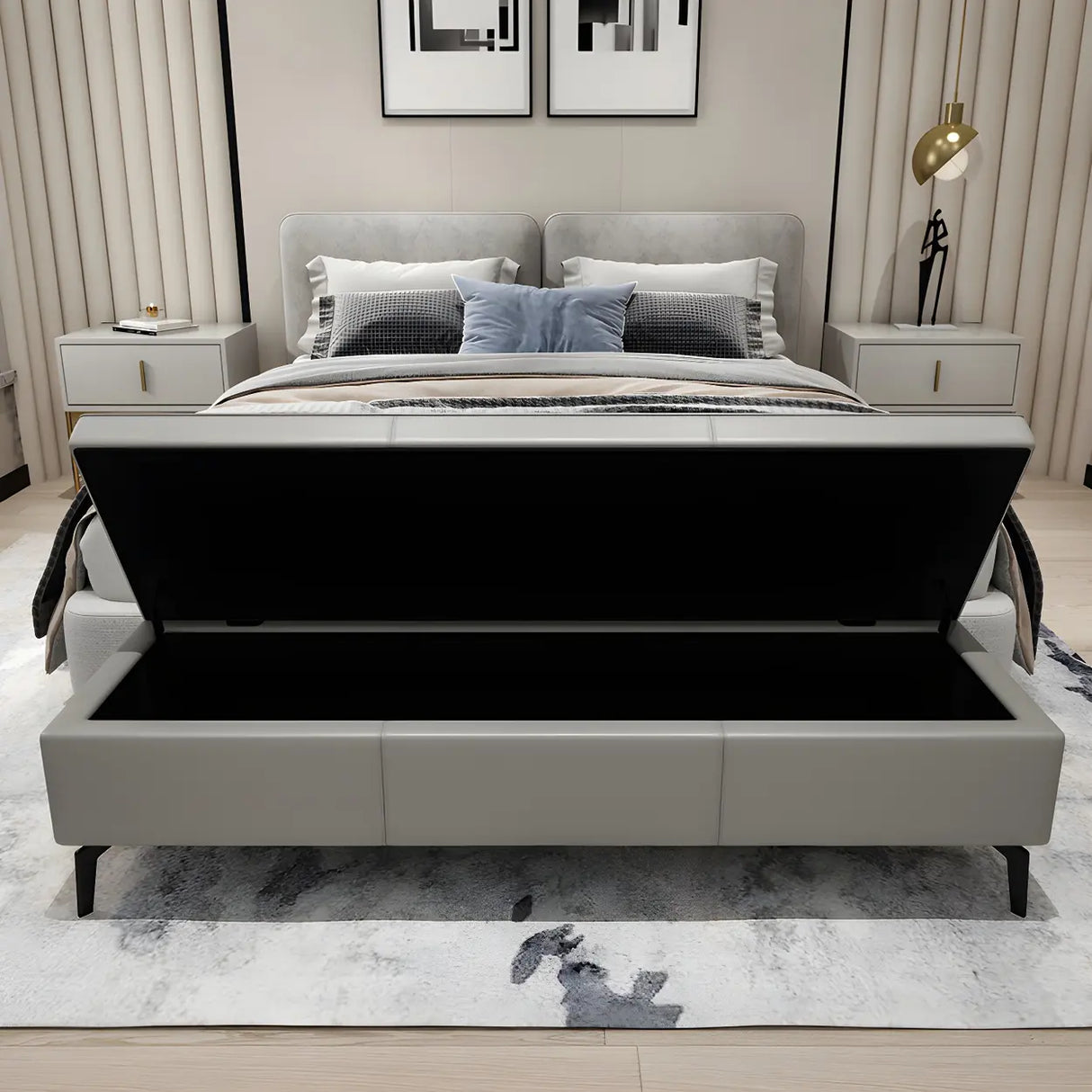 Light Gray Faux Leather Flip Top Storage Bedroom Bench Image - 6