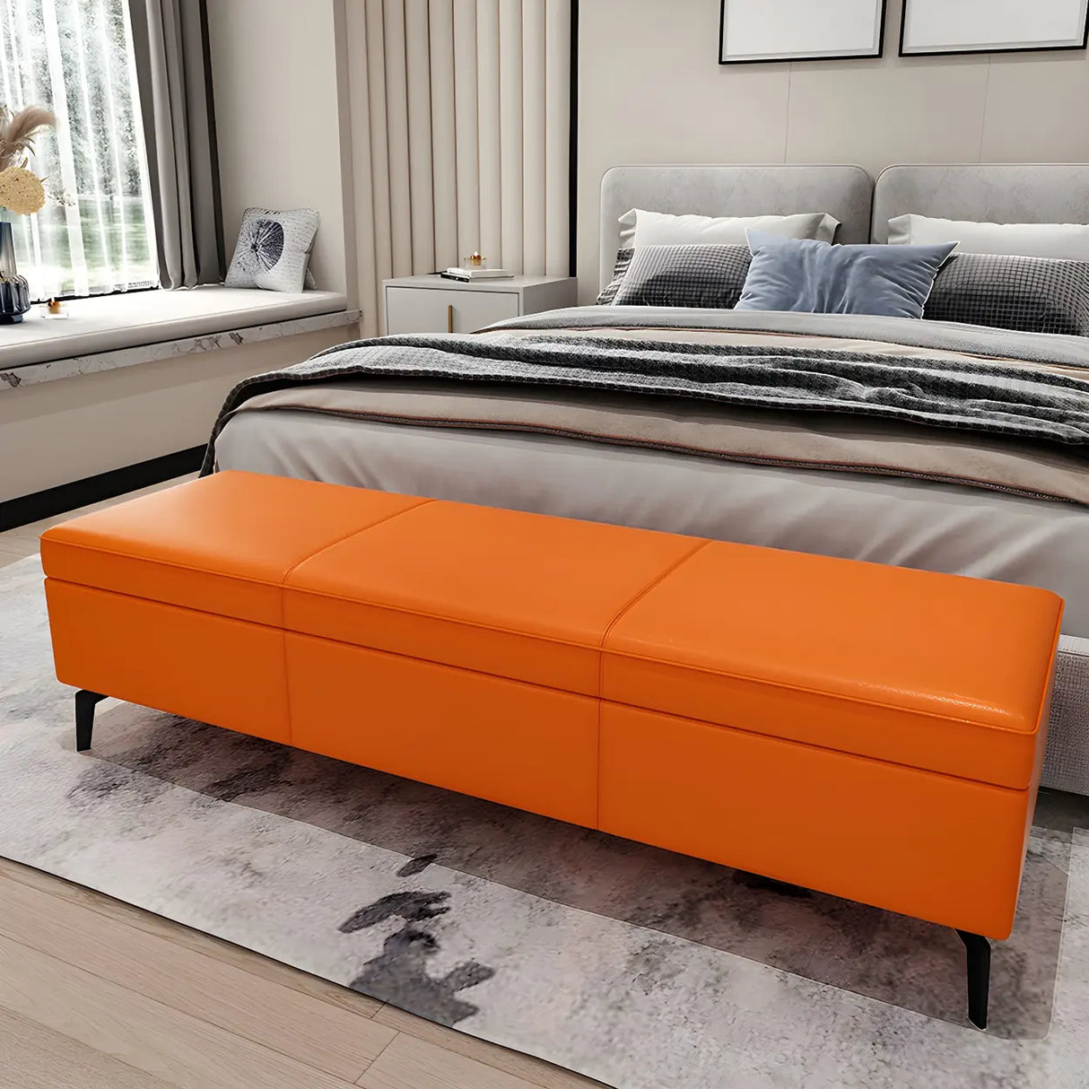 Light Gray Faux Leather Flip Top Storage Bedroom Bench Image - 9