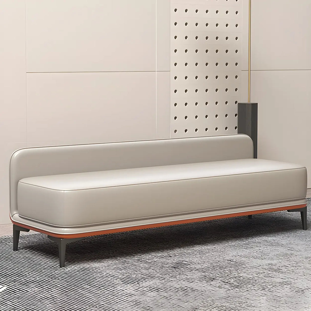 Light Gray Faux Leather Upholstered Bedroom Bench Image - 11