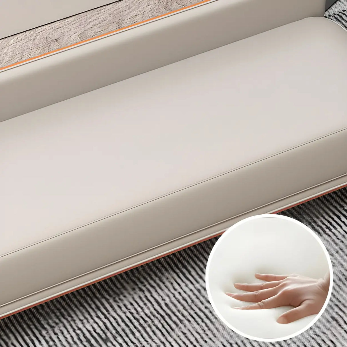 Light Gray Faux Leather Upholstered Bedroom Bench Image - 12