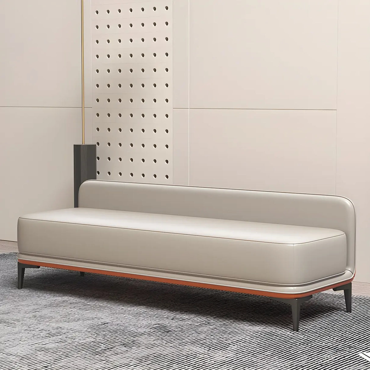 Light Gray Faux Leather Upholstered Bedroom Bench Image - 5