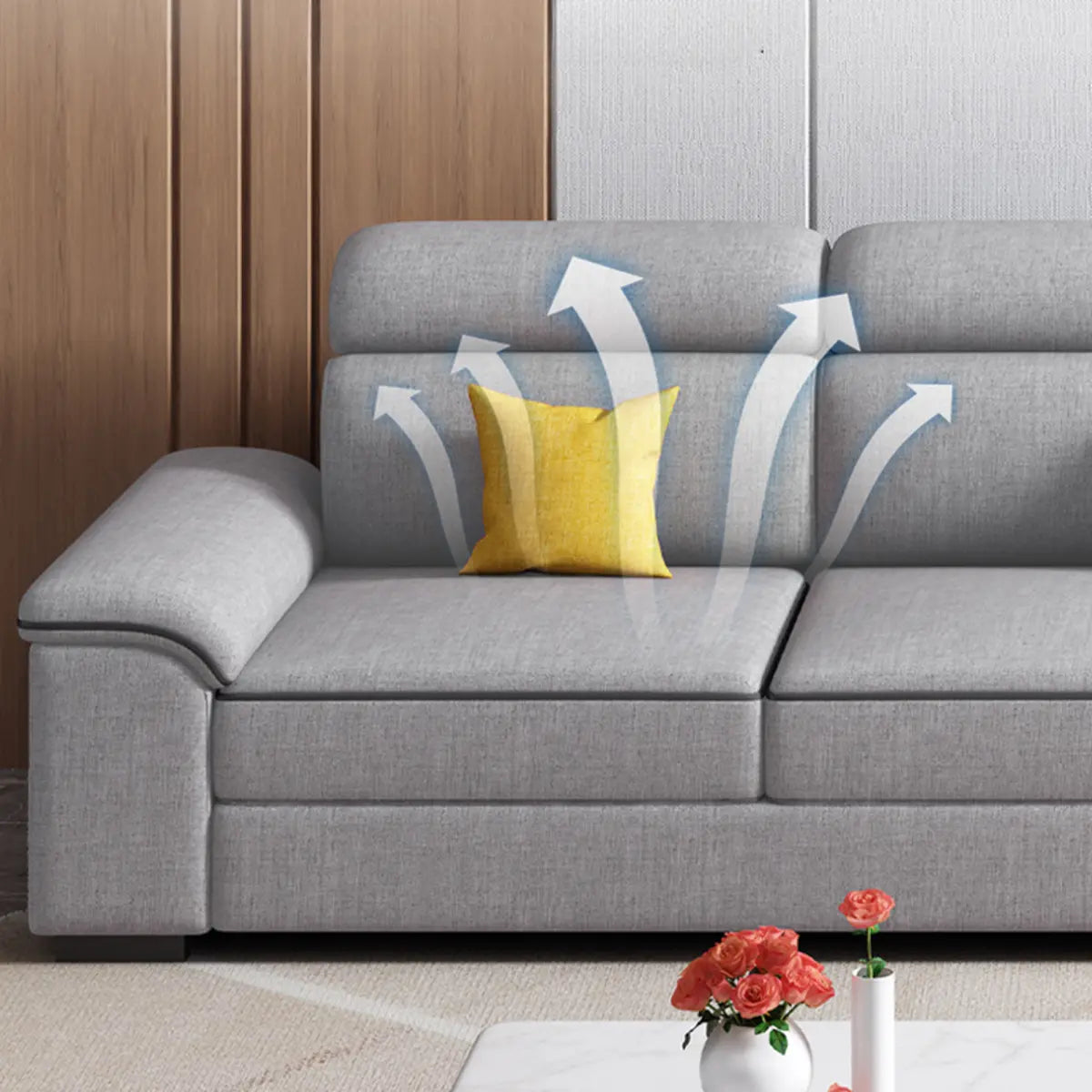Light Gray Flared Arm Cushion Back Large Sofa Chaise Image - 8