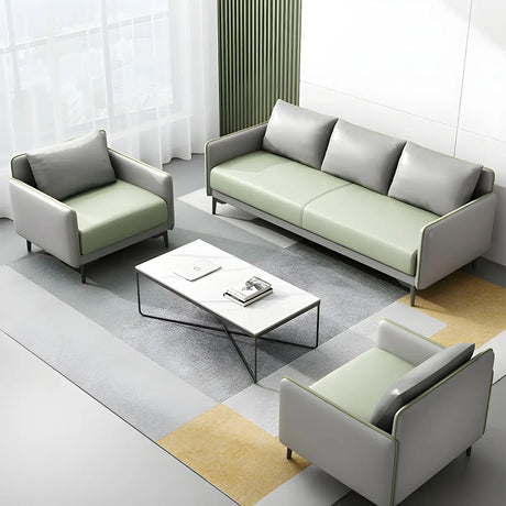 Light Gray-Green Faux Leather Sewn Pillow Back Sofa Image - 1