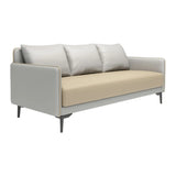 Light Gray-Green Faux Leather Sewn Pillow Back Sofa Image - 10