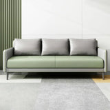 Light Gray-Green Faux Leather Sewn Pillow Back Sofa Image - 11