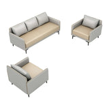 Light Gray-Green Faux Leather Sewn Pillow Back Sofa Image - 13