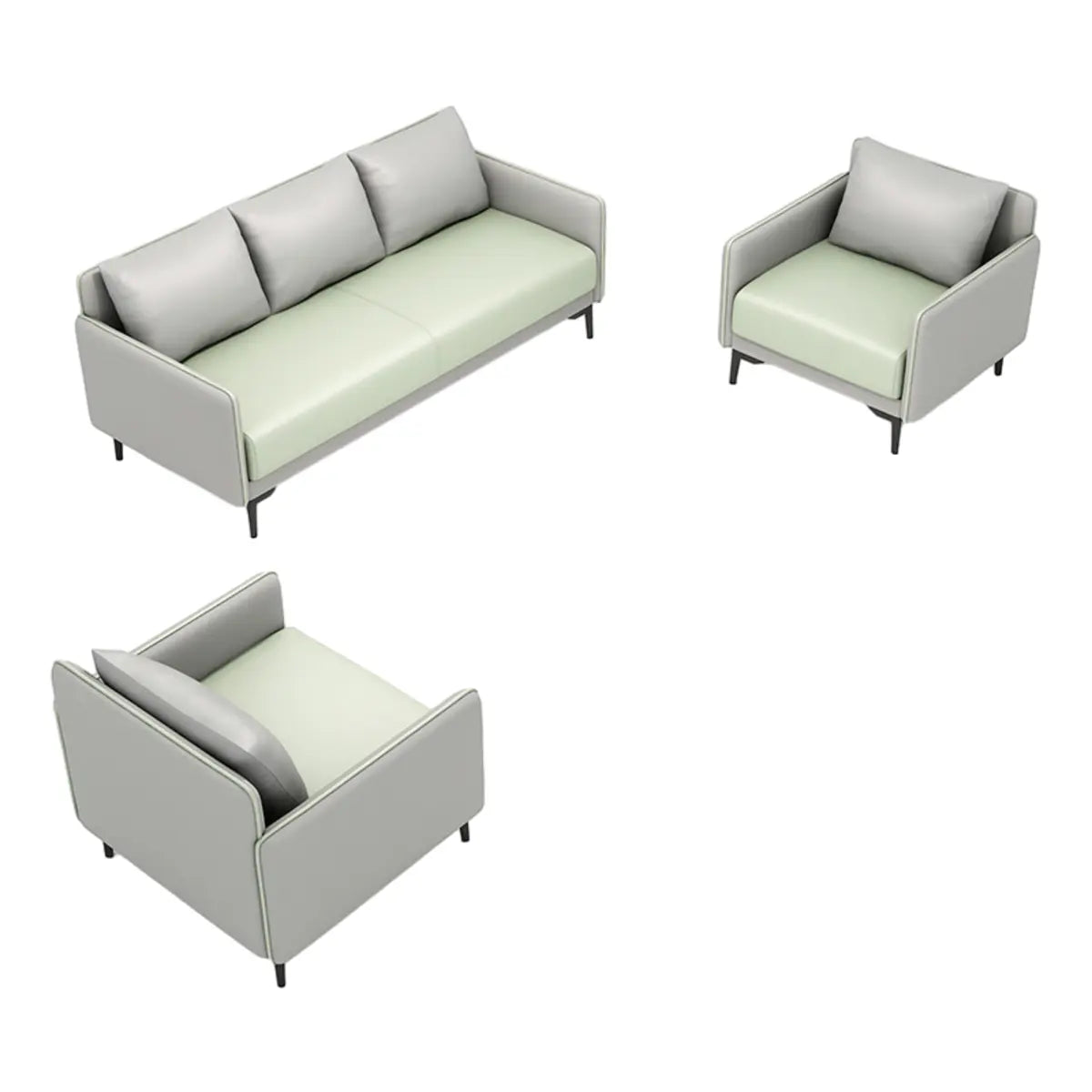 Light Gray-Green Faux Leather Sewn Pillow Back Sofa Image - 16
