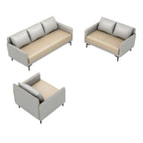 Light Gray-Green Faux Leather Sewn Pillow Back Sofa Image - 18