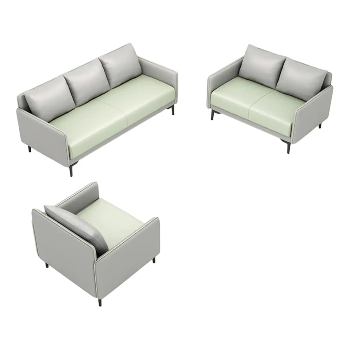 Light Gray-Green Faux Leather Sewn Pillow Back Sofa Image - 19