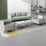 Light Gray-Green Faux Leather Sewn Pillow Back Sofa Image - 20