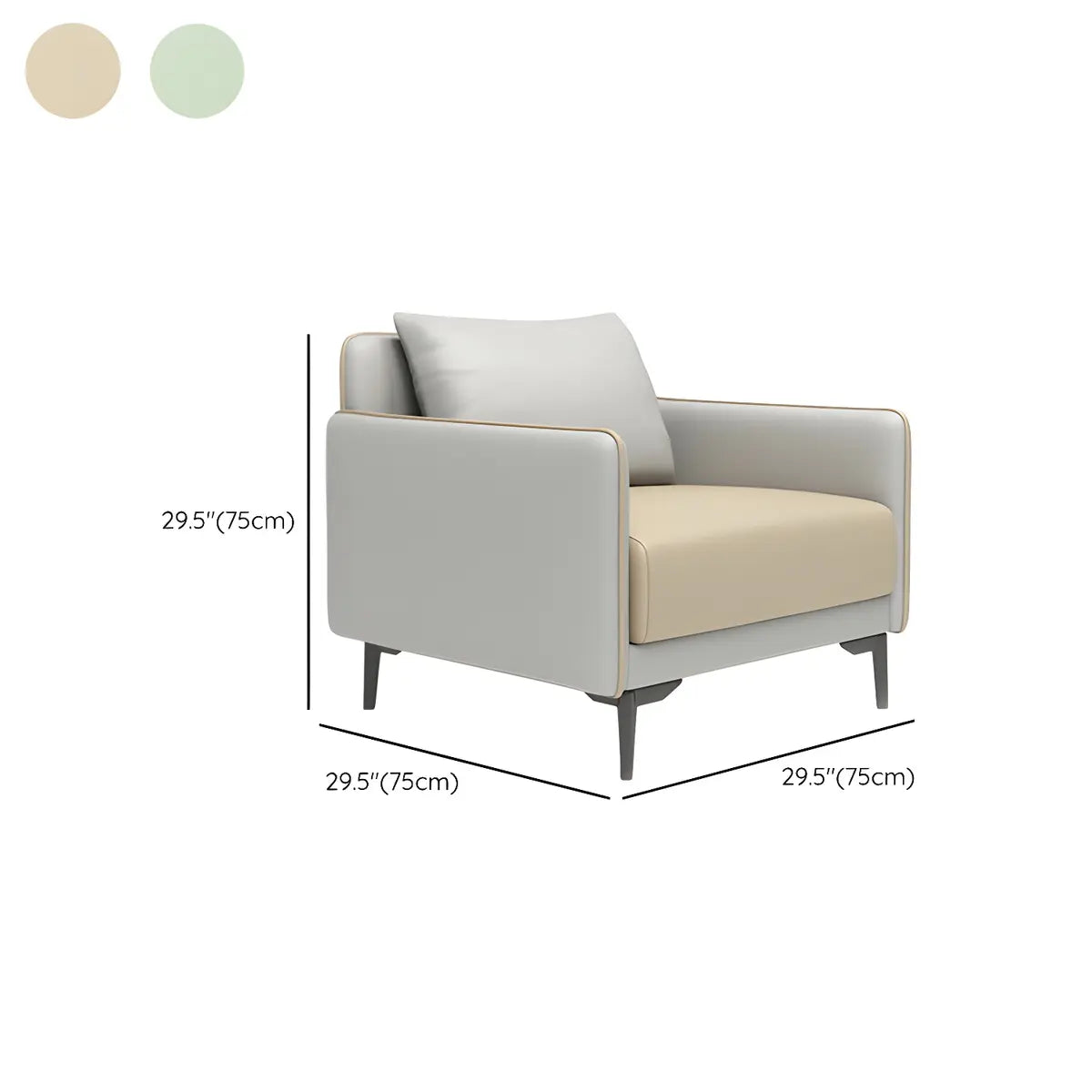 Light Gray-Green Faux Leather Sewn Pillow Back Sofa 