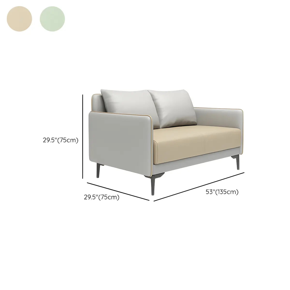 Light Gray-Green Faux Leather Sewn Pillow Back Sofa Image - 23