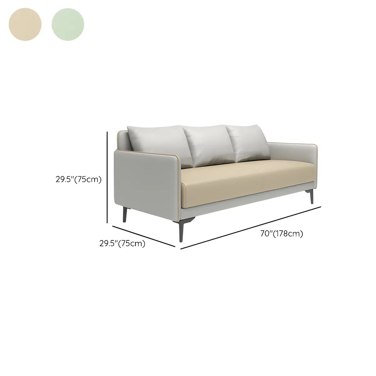 Light Gray-Green Faux Leather Sewn Pillow Back Sofa Image - 24