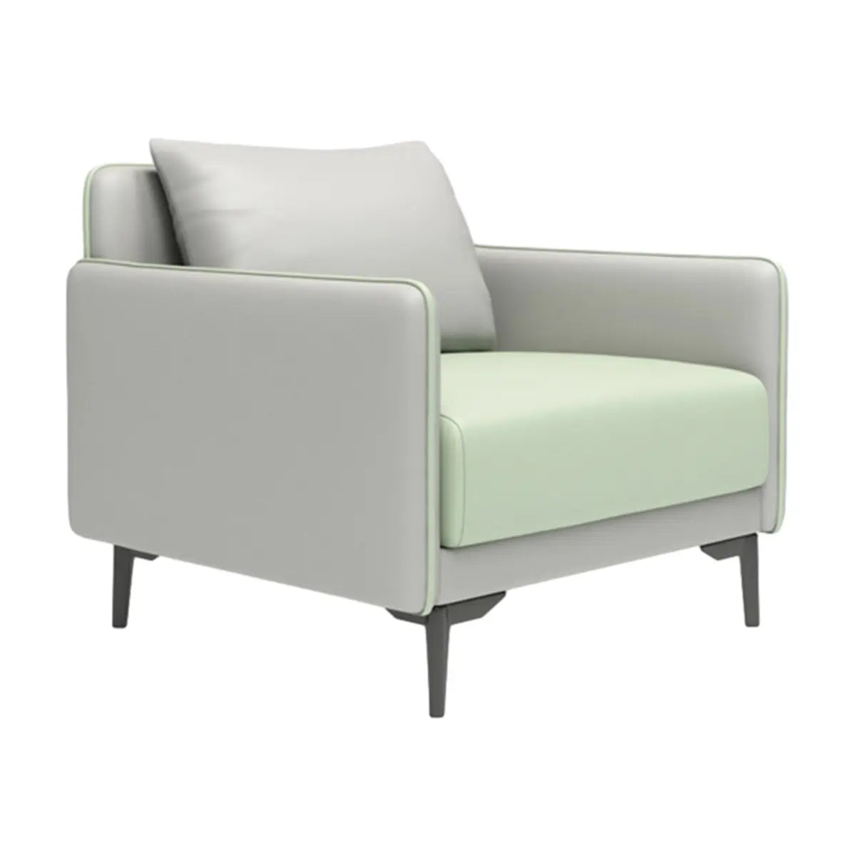 Light Gray-Green Faux Leather Sewn Pillow Back Sofa Image - 3