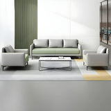 Light Gray-Green Faux Leather Sewn Pillow Back Sofa Image - 4