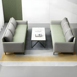 Light Gray-Green Faux Leather Sewn Pillow Back Sofa Image - 5
