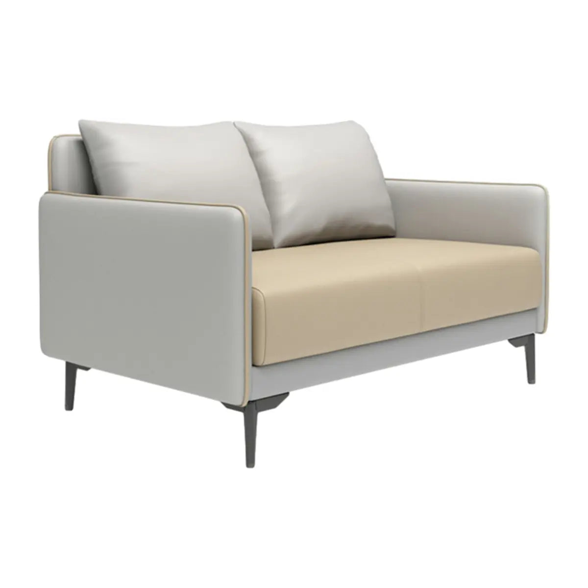Light Gray-Green Faux Leather Sewn Pillow Back Sofa Image - 6
