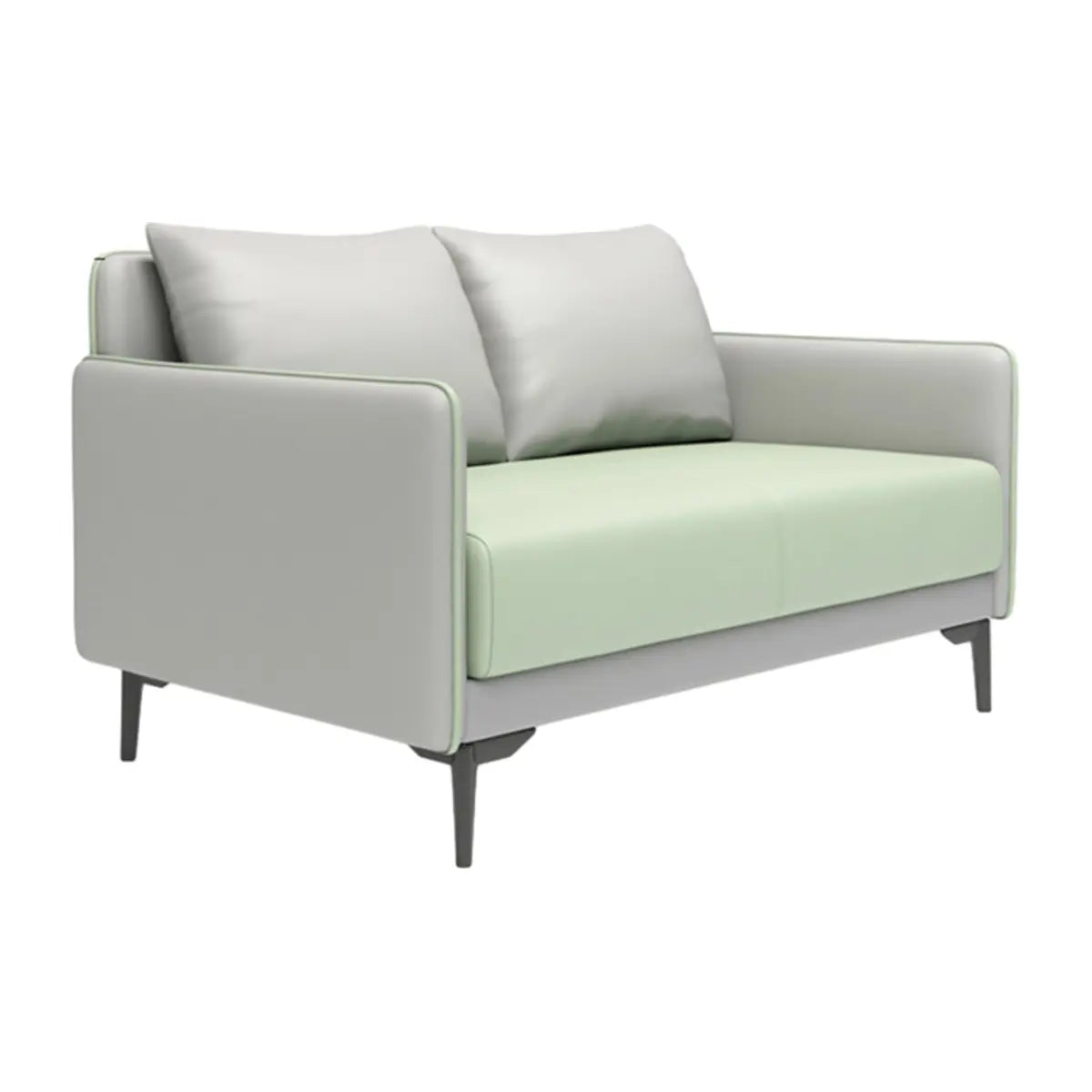 Light Gray-Green Faux Leather Sewn Pillow Back Sofa Image - 7