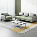 Light Gray-Green Faux Leather Sewn Pillow Back Sofa Image - 8