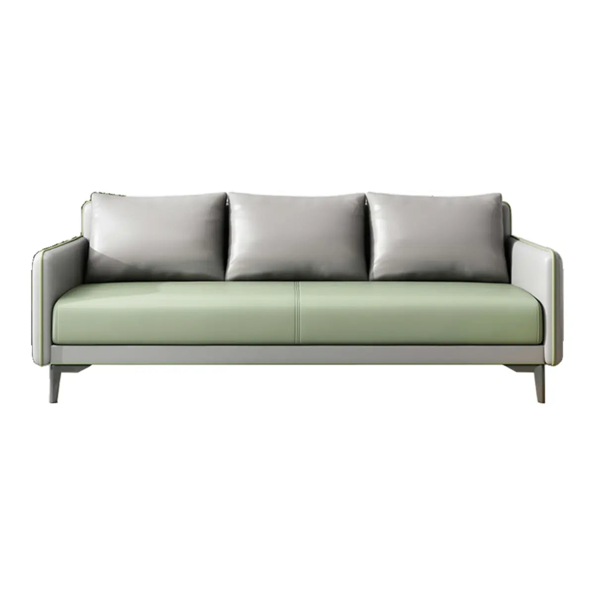 Light Gray-Green Faux Leather Sewn Pillow Back Sofa Image - 9