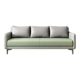 Light Gray-Green Faux Leather Sewn Pillow Back Sofa Image - 9