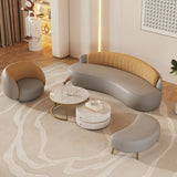 Light Gray-Khaki Water Resistant Leather Curved Sofa Image - 4