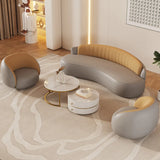 Light Gray-Khaki Water Resistant Leather Curved Sofa Image - 6
